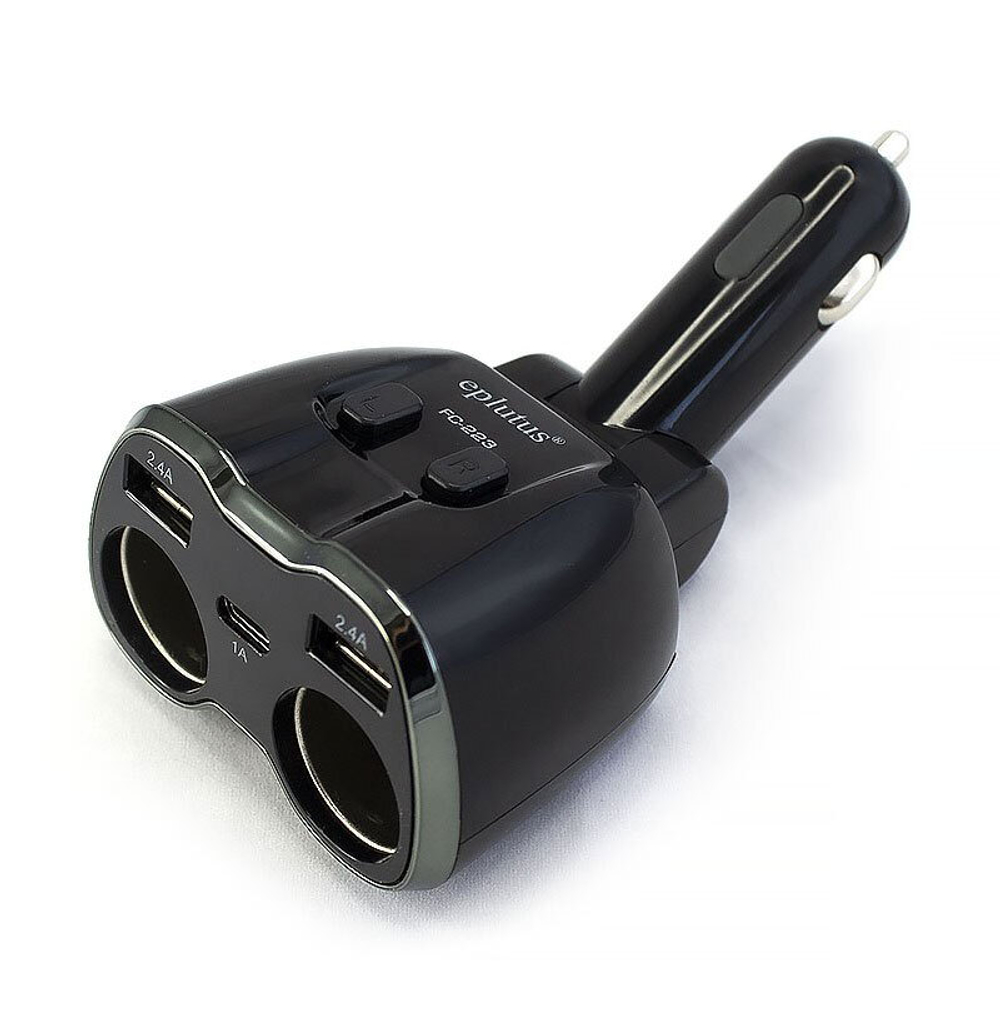 Разветвитель авто Eplutus FC-223 (2гн/2USB+вольтметр)