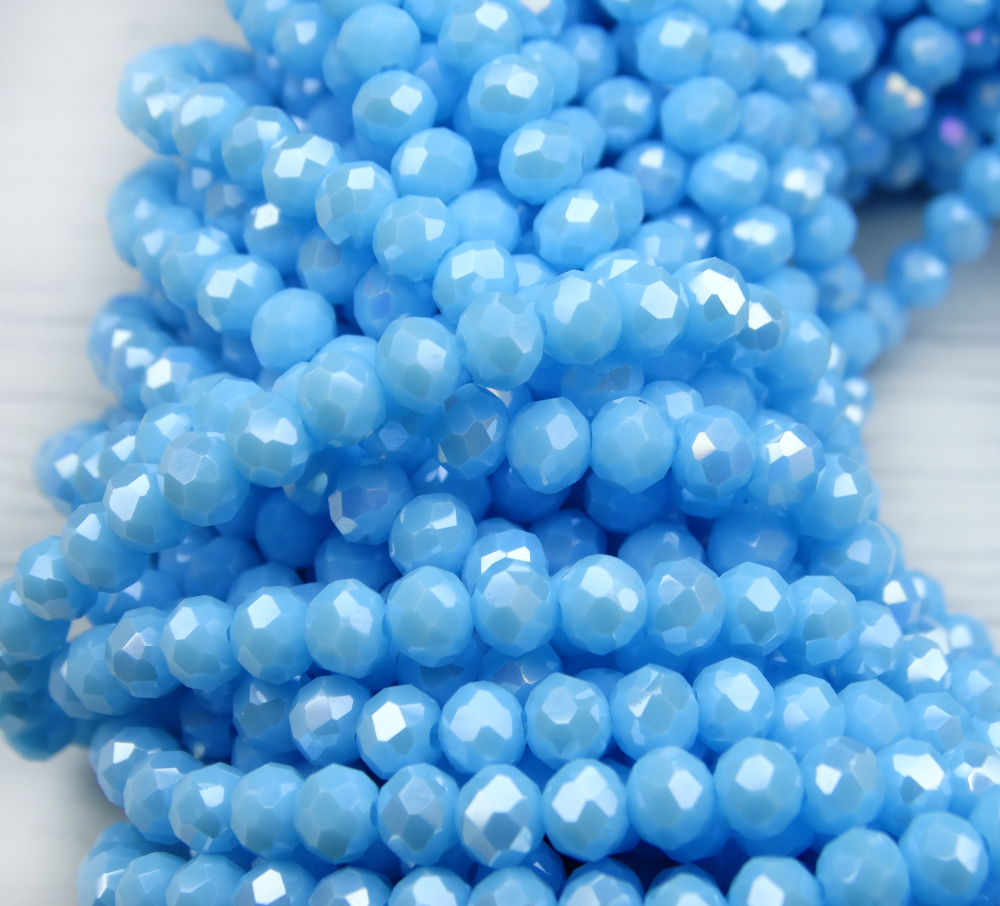 БН019ДС34 Хрустальные бусины "рондель", цвет: ярко-голубой AB непрозр, 3х4 мм, кол-во: 95-100 шт.