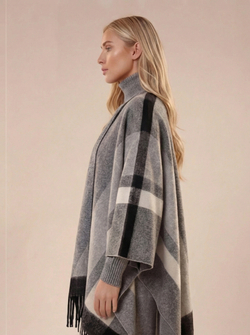 Пончо кашемир серое