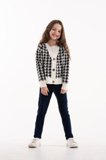 Кардиган для девочек "Гусиная лапка" р-р 98-104, белый/черный 2213/1