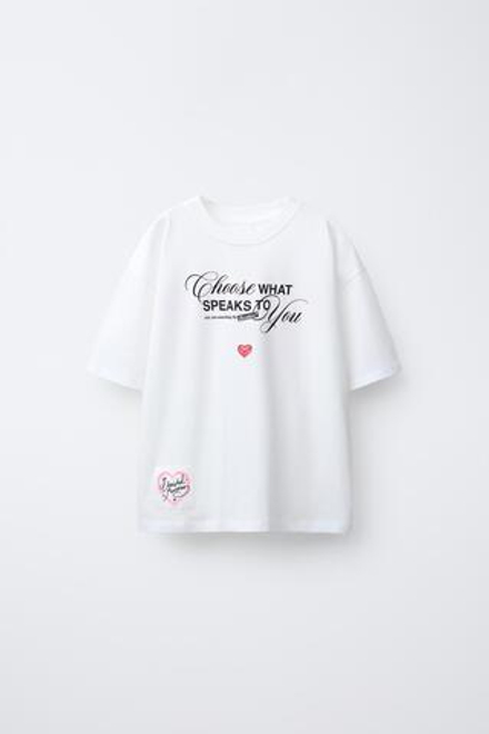 ZARA ФУТБОЛКА HEAVY WEIGHT С НАДПИСЬЮ, ЭКРЮ