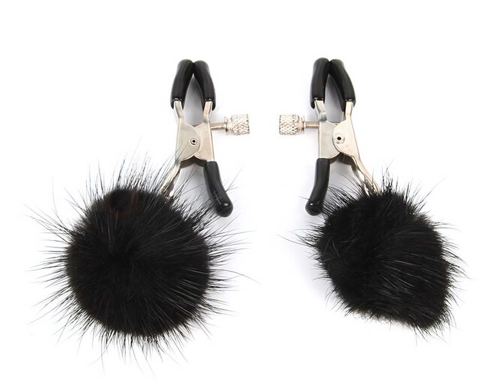 Регулируемые зажимы для сосков с черным пушком (Цвет: черный)