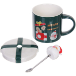 Кружка керамическая 400мл «Рождественский микс» с крышкой и ложкой