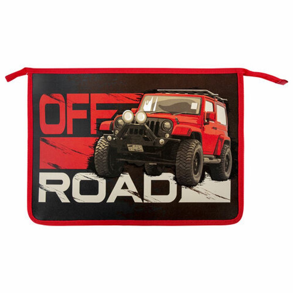 Папка для тетрадей ЮНЛАНДИЯ А4, 1 отделение, пластик, на молнии, "Offroad", 271083