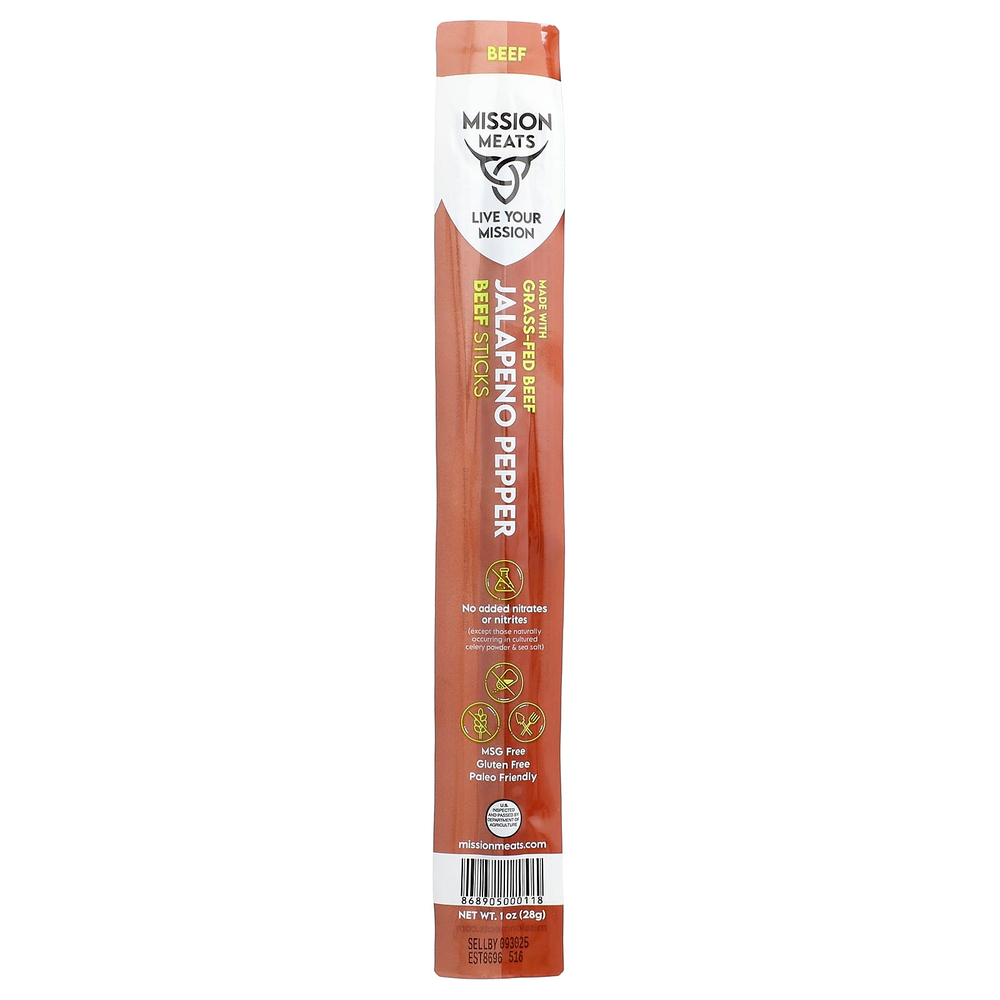 Mission Meats, Beef Sticks, Jalapeno Pepper, 1 oz (28 g)