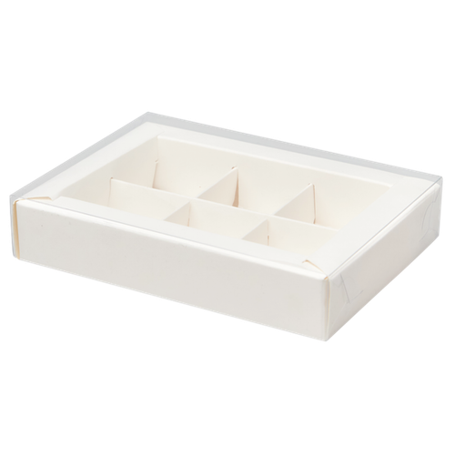 Коробка для конфет 6 ячеек с прозрачной крышкой 140х110х40,белая