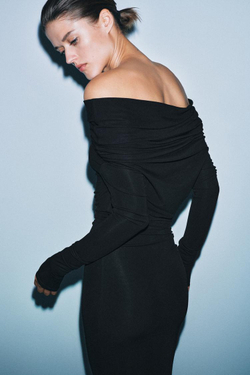 ZARA ПЛАТЬЕ ИЗ ВИСКОЗЫ С МНОГОФУНКЦИОНАЛЬНЫМ ВОРОТНИКОМ, ЧЕРНЫЙ