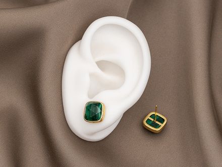 Серьги-гвоздики "Квадратные" 11мм, малахит