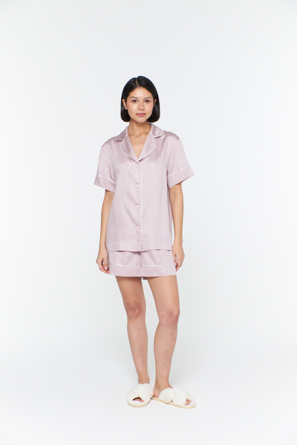 Блуза из тенселя с кантом розовый дым