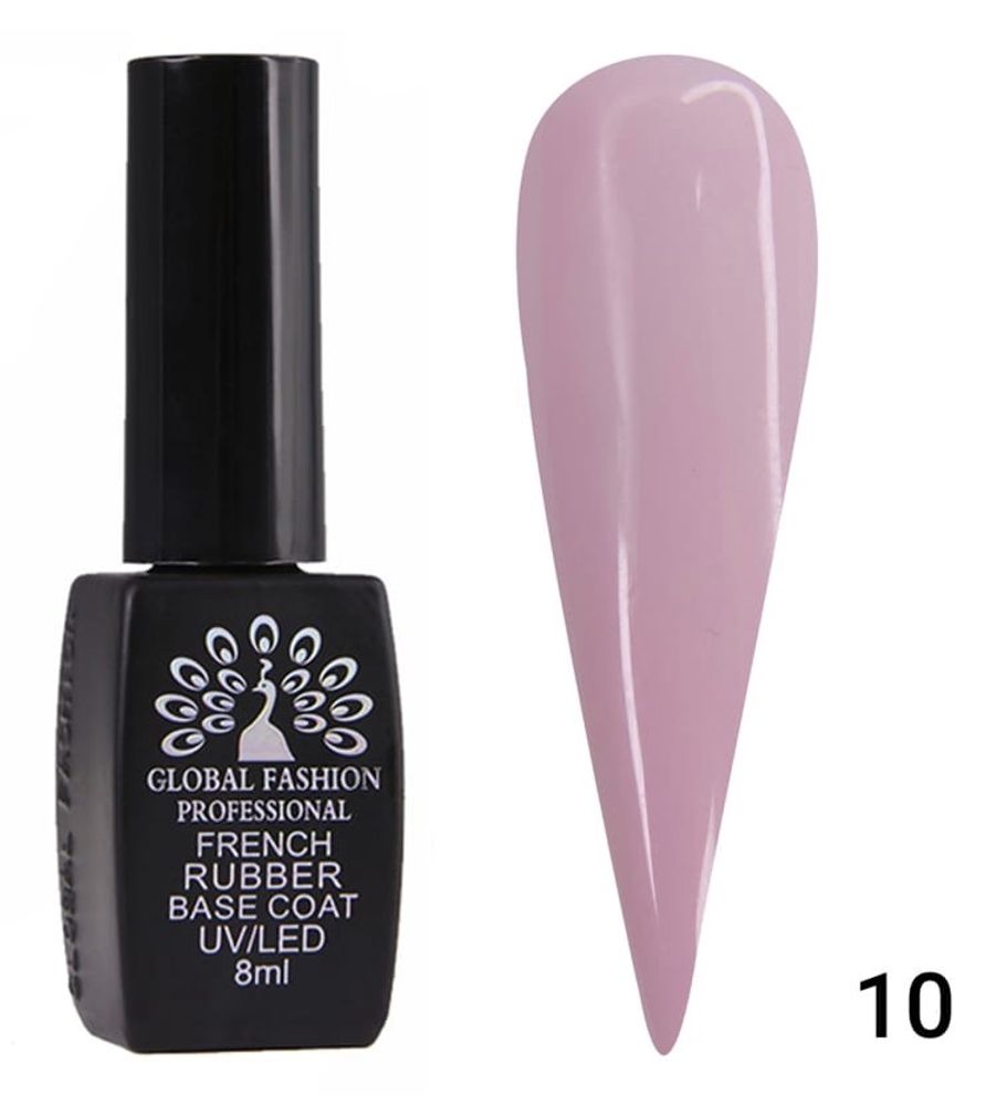 GLOBAL FASHION, КАУЧУКОВАЯ БАЗА ДЛЯ ГЕЛЬ-ЛАКА ФРЕНЧ (RUBBER BASE COAT FRENCH) 8 МЛ, 10