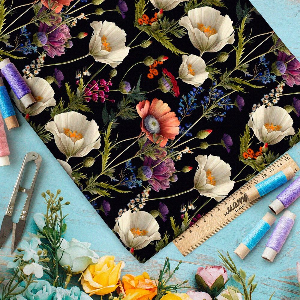 Ткань мембрана полевые белые цветы ночью