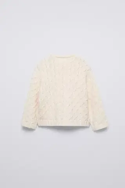 ZARA СВИТЕР С УЗОРОМ «КОСЫ», ЭКРЮ