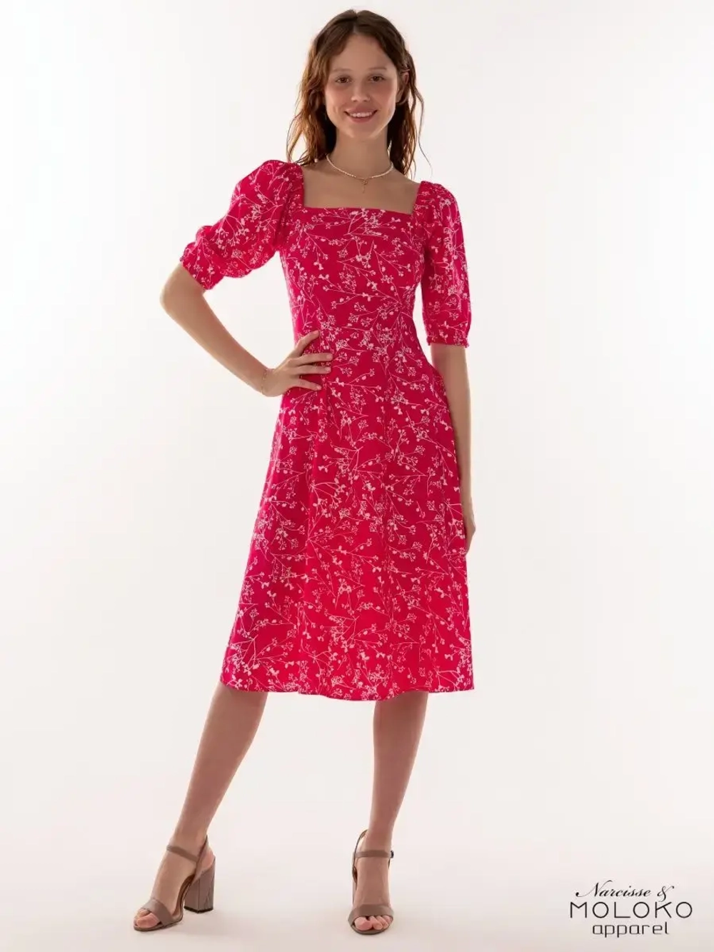 Платье летнее миди крестьянка в цветочек