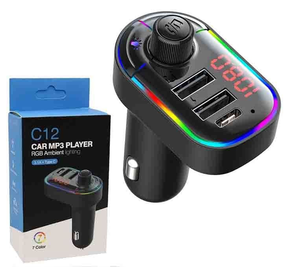 Автомобильный FM-трансмиттер C12 Bluetooth (черный) в пакете