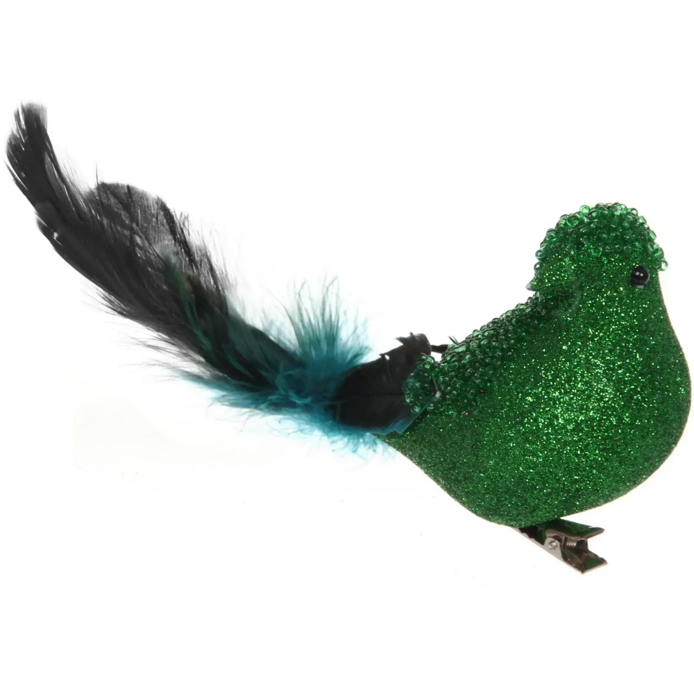 Украшение новогоднее на зажиме «Сияющая птица» 20 см, Изумруд