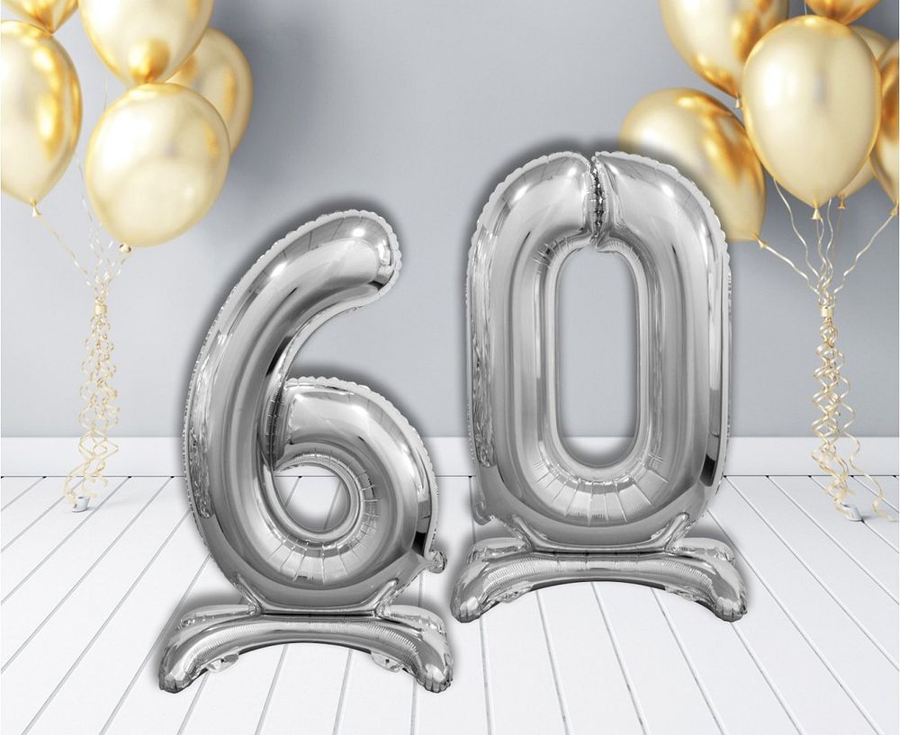 Шар (32''/81 см) Цифра, 6 на подставке, Серебро, 1 шт. в уп.