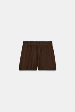 ZARA ШОРТЫ ИЗ СМЕСОВОГО ЛЬНА С ЭЛАСТИЧНЫМ ПОЯСОМ, КОРИЧНЕВЫЙ