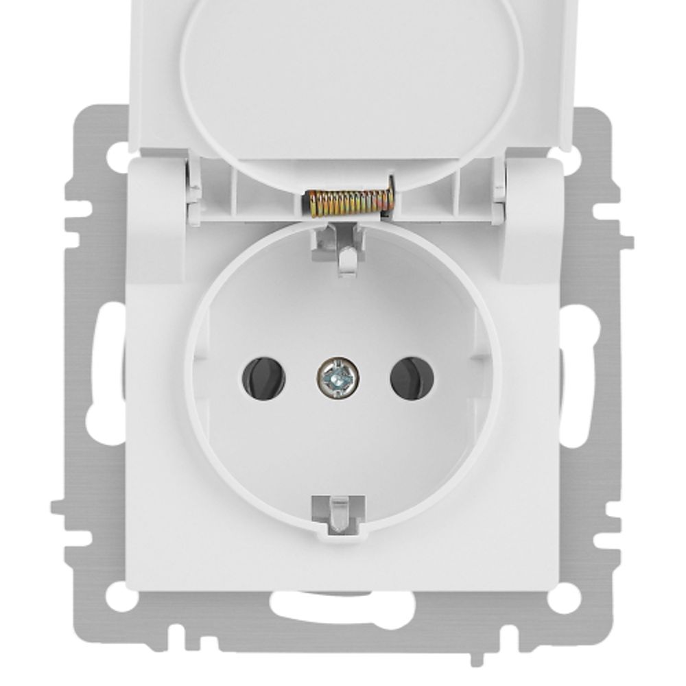 Розетка Intro Accent 6-203-01М 2P+E Schuko с крышкой 16А-250В IP20 СУ AL/CU белый матовый