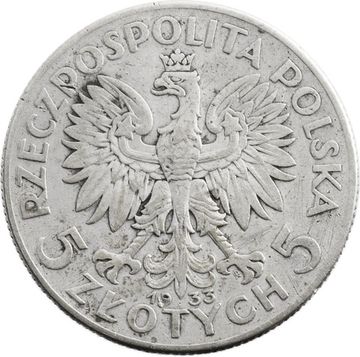 5 злотых 1933 Польша. Голова Полонии