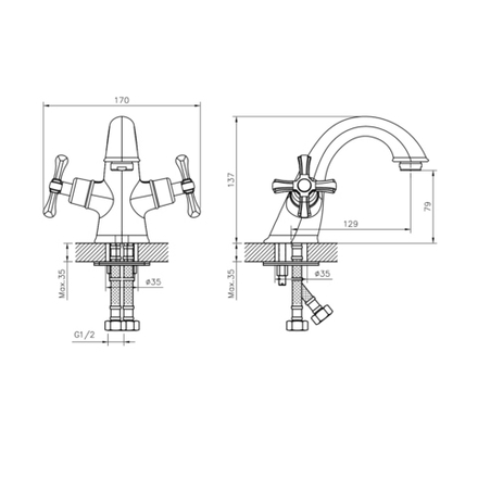 Смеситель для раковины Decoroom DR52011, двухвентильный, хром