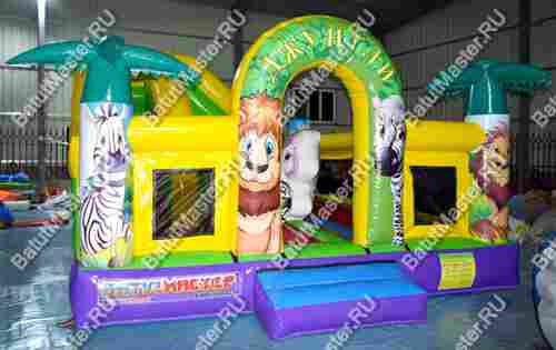 Коммерческий надувной батут "Сафари-джунгли с розовым единорогом", размер 6*5*4 м