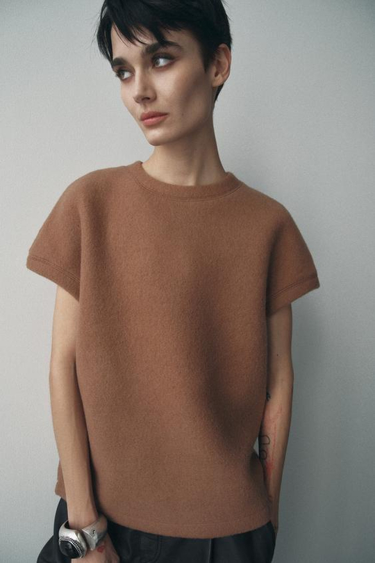 ZARA ТОП ИЗ МЯГКОЙ ТКАНИ, СЕРОВАТО-КОРИЧНЕВЫЙ