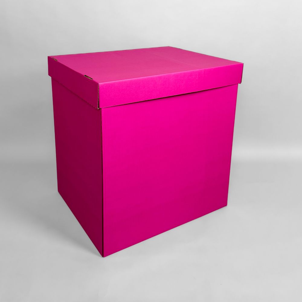 Большая коробка сюрприз для шаров фуксия (60х80) с надписью и бантом (оформленная)