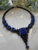 Колье из бисера "Ника" ручной работы с камнем Лазурит
