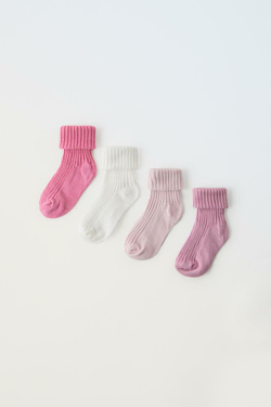 ZARA НАБОР ИЗ ЧЕТЫРЕХ ПАР НОСКОВ РАЗНЫХ ЦВЕТОВ, РОЗОВЫЙ