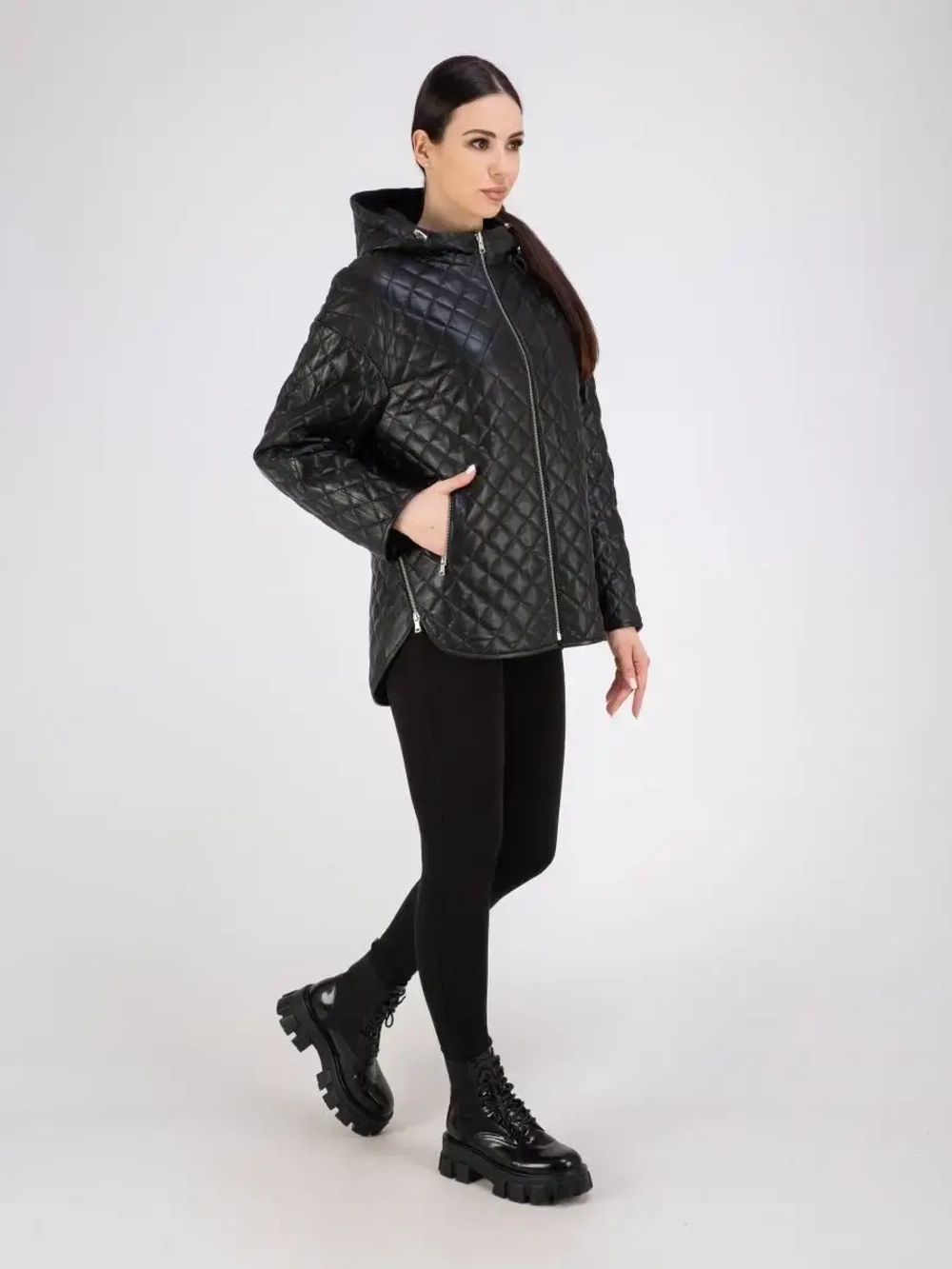 Куртка кожаная двухсторонняя с капюшоном демисезон