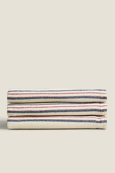 ZARA HOME ПОЛОСАТАЯ СКАТЕРТЬ ИЗ СМЕСОВОГО ХЛОПКА И ЛЬНА, СИНИЙ