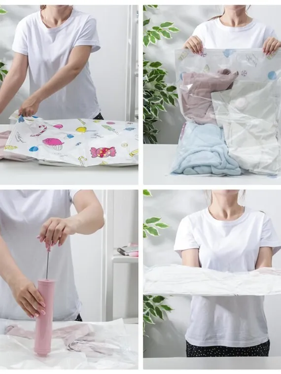 Набор вакуумных пакетов для хранения: 2 шт - 50×70 см, 2 шт - 60×80 см, 2 шт - 80×100 см, насос