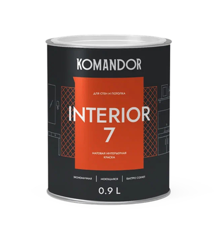 Краска INTERIOR 7 для стен и потолков БАЗА А 0,9л KOMANDOR