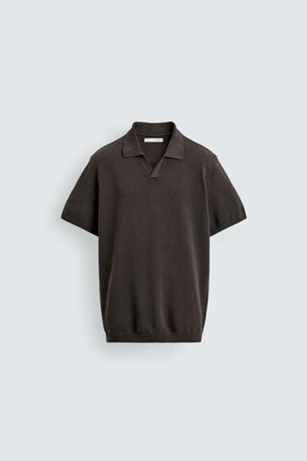 ZARA ПОЛО ИЗ РЕЛЬЕФНОГО ТРИКОТАЖА, ШОКОЛАДНЫЙ