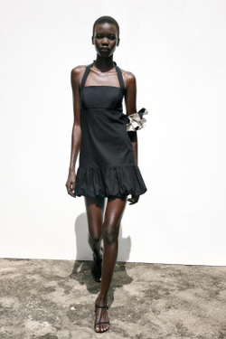 ZARА МИНИ-ПЛАТЬЕ С ОБЪЕМНОЙ ЮБКОЙ, ЧЕРНЫЙ