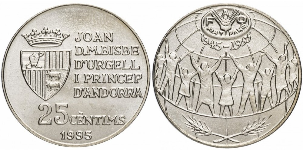 Андорра 25 сантимов, 1995 50 лет Продовольственной программе (ФАО)