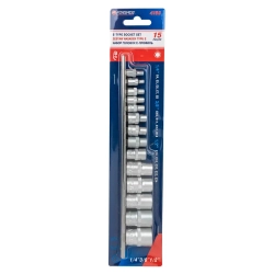 Набор головок Е-профиль 15пр. 1/4''&amp;3/8''&amp;1/2''(1/4''Е4-Е8,3/8''Е10-Е14,1/2''Е16-Е24) на планке Forsage F-4158