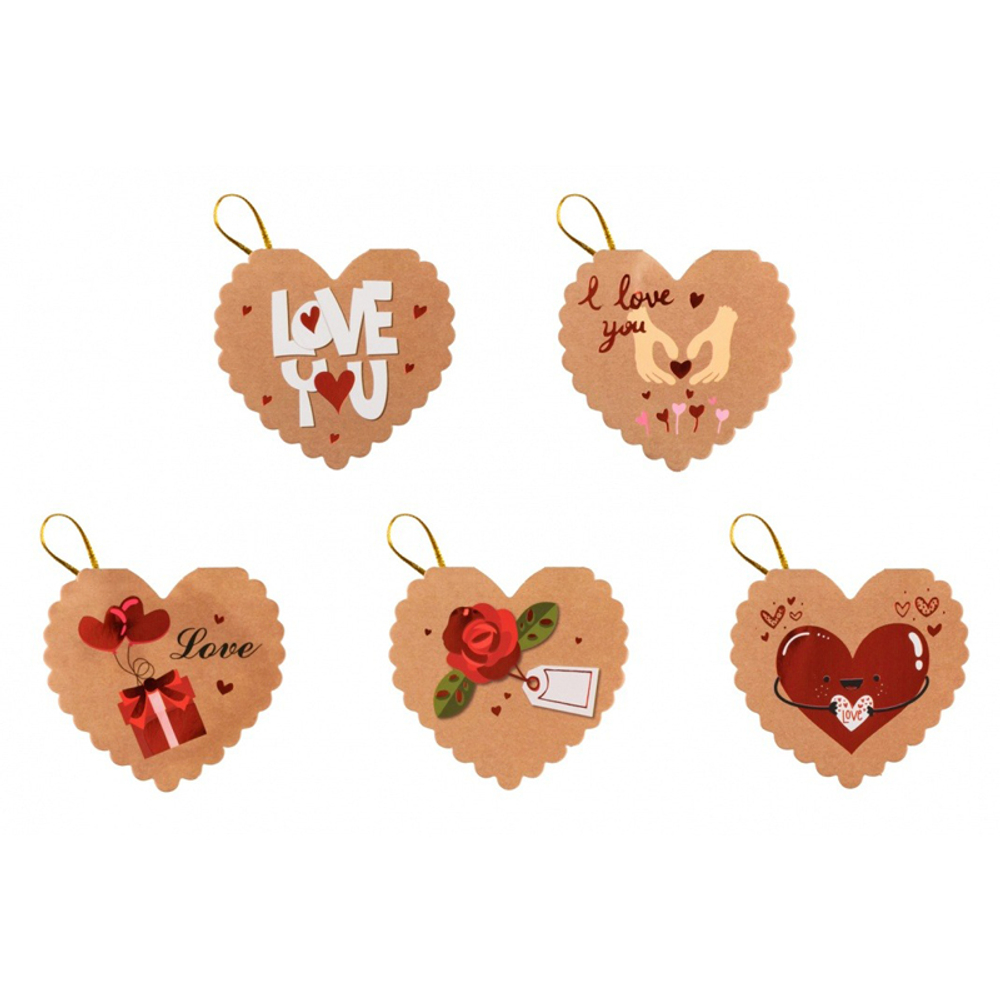 Открытка на день всех влюблённых Basir, серия "Love", крафтовая в виде сердца с элементами голографии, 7.5*7 см, 160 шт