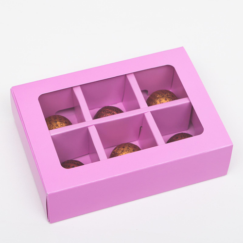 Коробка для конфет 6 ячеек с прозрачной крышкой 140х110х40,белая