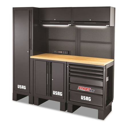 516 SA/C2 Верстак 2-х тумбовый со шкафом и 2-я верхними полкам USAG (Италия)