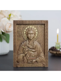 Пантелеймон Целитель икона деревянная резная, ясень