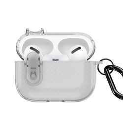 Чехол для наушников AirPods Pro 2, прозрачный серого цвета с карбоновой текстурой от Dux Ducis, серия PECK Series Case, в комплекте с карабином