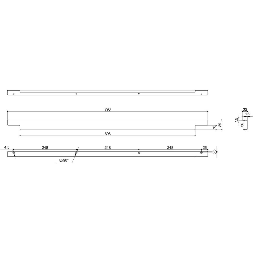 Ручка-профиль накладная L.796мм, отделка черный бархат (матовый)