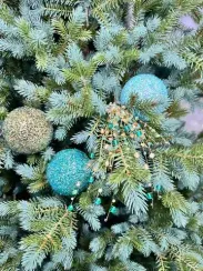 Ветвь Россыпь кристалов бирюзово-золотая 56 см., 1 шт., Christmas DeLuxe (86615)