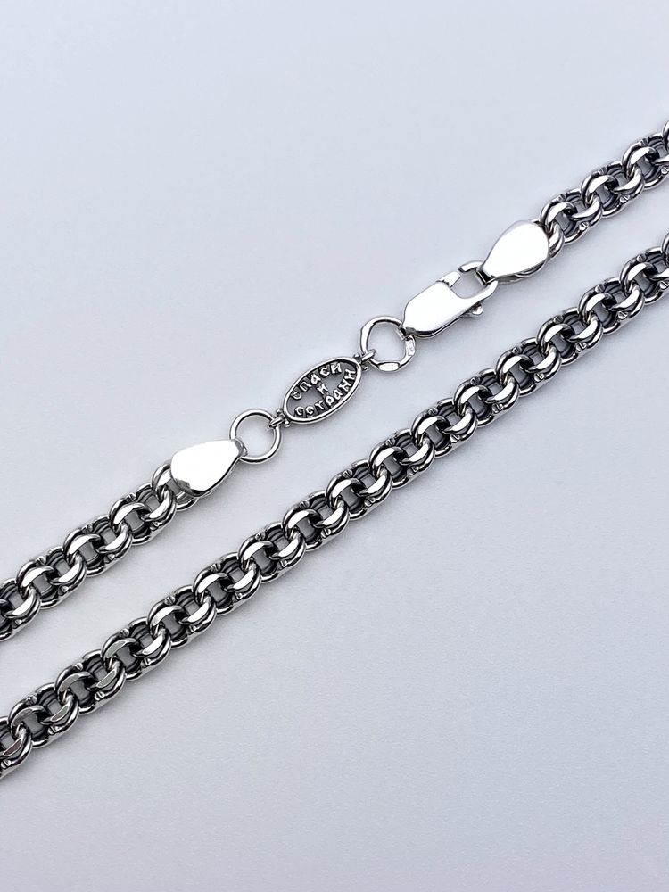 Цепь из серебра/Бисмарк/Чернение/Со вставкой "Спаси и сохрани"/С алмазной огранкой