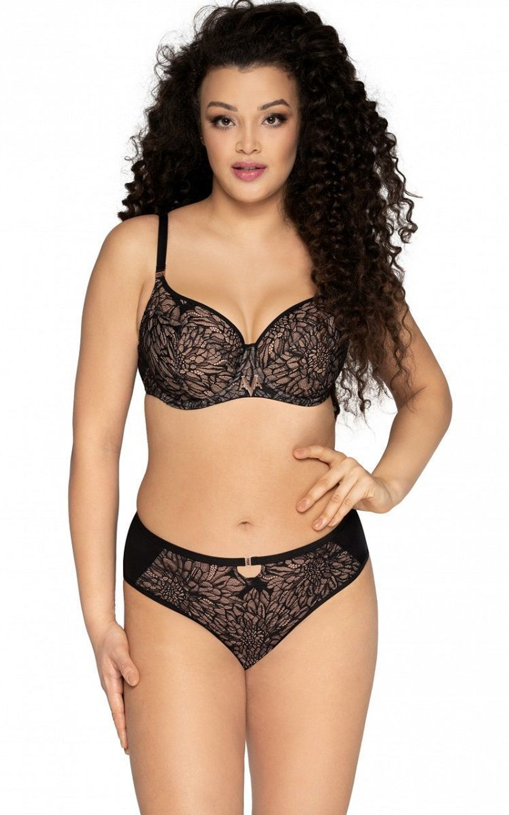 Трусики-слипы с цветочным кружевом (Размер: XXL) (Цвет: черный)