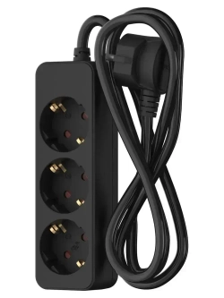 Удлинитель сетевой для розетки ФОТОН 16А 2м 3 розетки с заземлением черный, ГОСТ