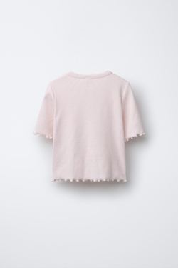 ZARA ФУТБОЛКА В РУБЧИК С БУСИНАМИ, РОЗОВЫЙ