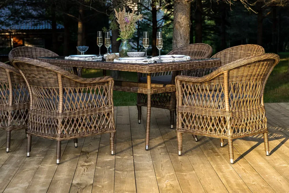 "Амароне" обеденная группа из искусственного ротанга на 6 персон, цвет коричневый