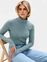 Зеленая водолазка в рубчик